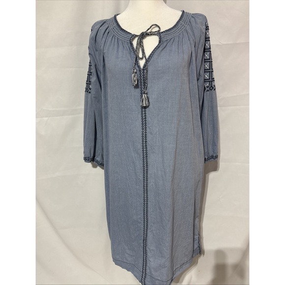 Ann Taylor Loft Lounge Chambray‎ Cotton  Small Dress Embroidered Boho Peasant - Picture 1 of 8